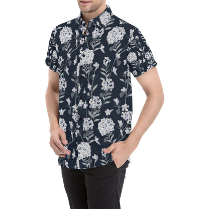 Hydrangea Pattern Print Design HD07 Men's Short Sleeve Button Up Shirt