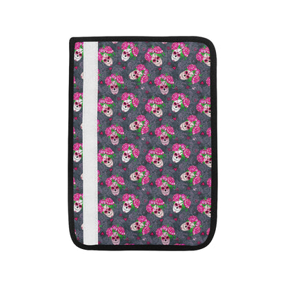 Sugar Skull Pink Rose Themed Print Car Seat Belt Cover