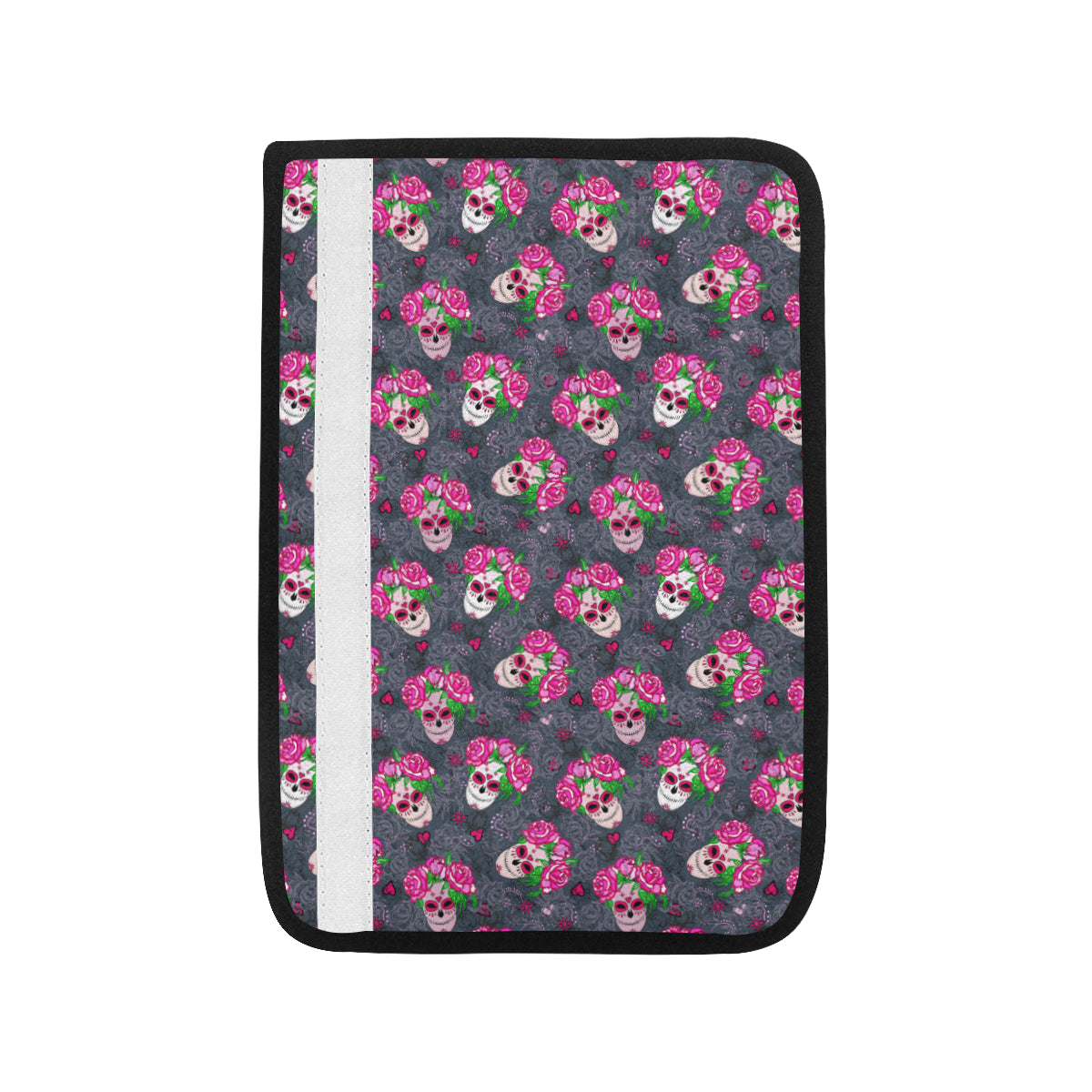 Sugar Skull Pink Rose Themed Print Car Seat Belt Cover