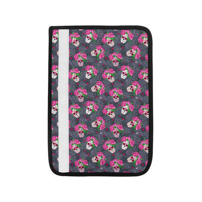 Sugar Skull Pink Rose Themed Print Car Seat Belt Cover