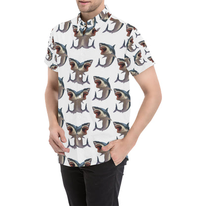 Great White Shark Pattern Print Design 03 Men's Short Sleeve Button Up Shirt