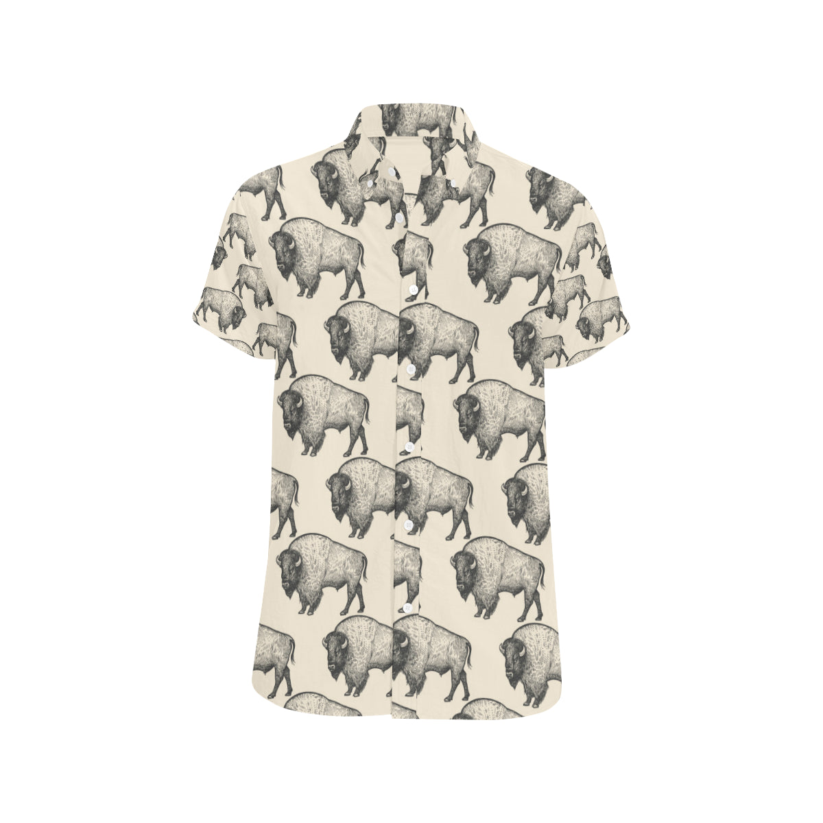 Bison Pattern Print Design 02 Men's Short Sleeve Button Up Shirt