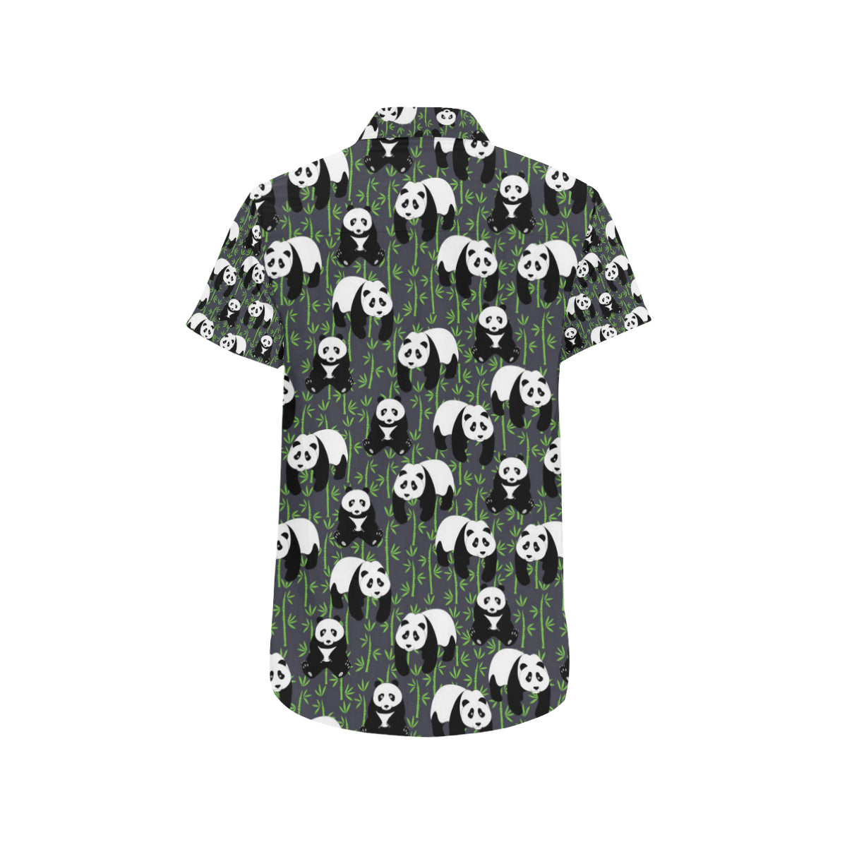 Panda Bear Bamboo Themed Print Men's Short Sleeve Button Up Shirt