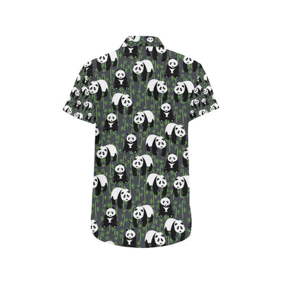Panda Bear Bamboo Themed Print Men's Short Sleeve Button Up Shirt