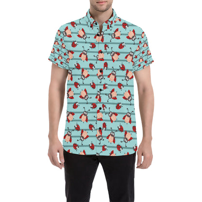 Ladybug Happy Print Pattern Men's Short Sleeve Button Up Shirt