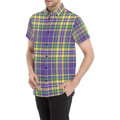 Mardi Gras Pattern Print Design 010 Men's Short Sleeve Button Up Shirt