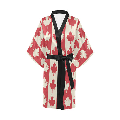 Maple Leaf Pattern Print Design 02 Women's Short Kimono