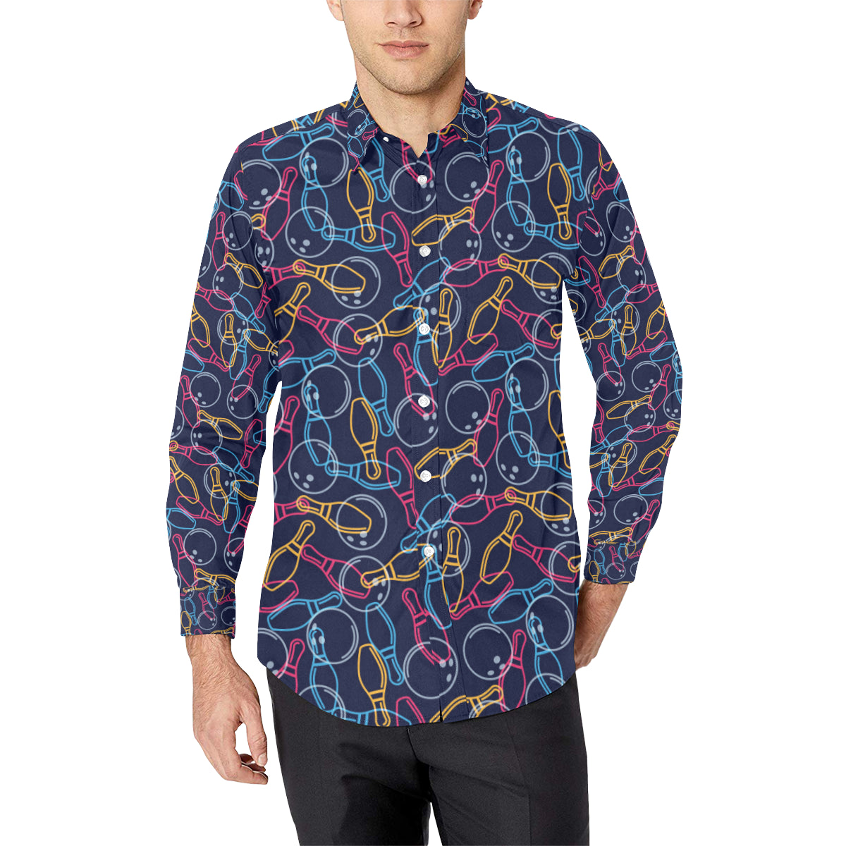 Bowling Pattern Print Design 07 Men's Long Sleeve Shirt