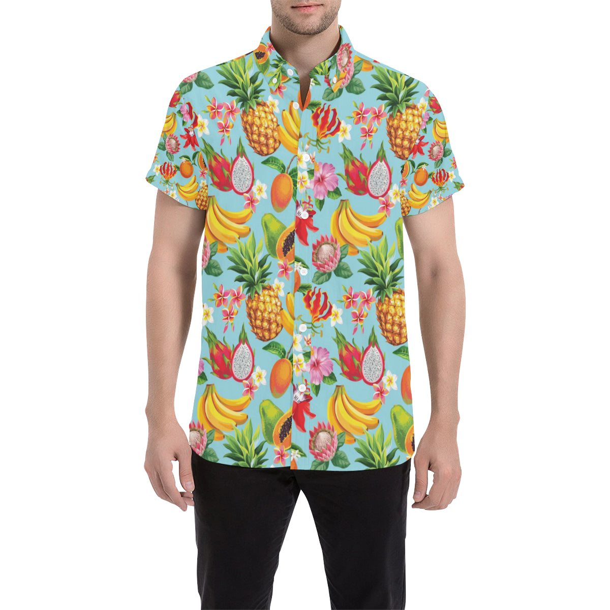 Tropical Fruits Pattern Print Design TF01 Men's Short Sleeve Button Up Shirt