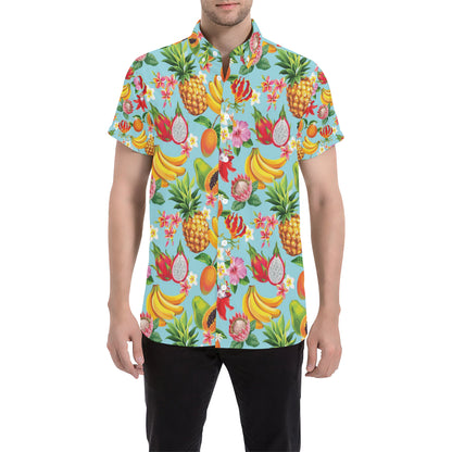 Tropical Fruits Pattern Print Design TF01 Men's Short Sleeve Button Up Shirt
