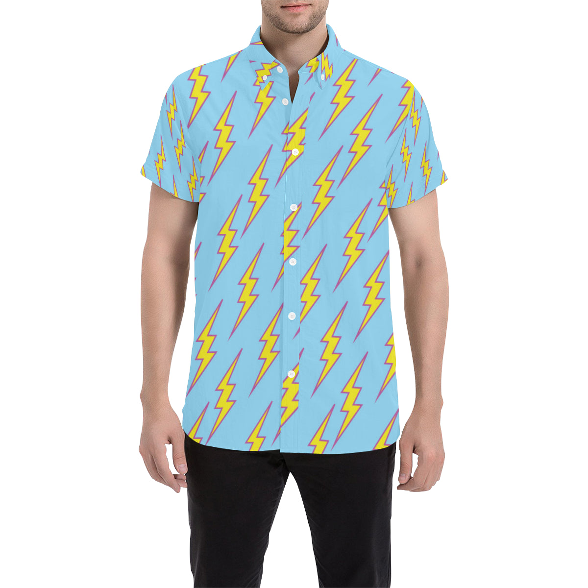 Lightning Thunder Pattern Print Design 02 Men's Short Sleeve Button Up Shirt