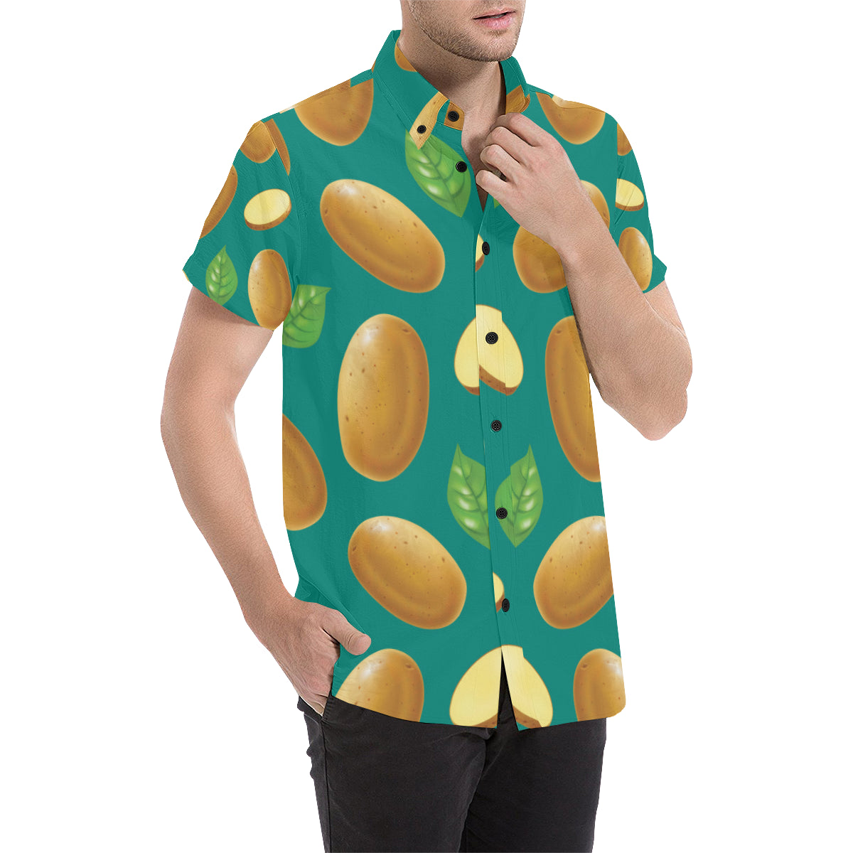 Potato Pattern Print Design A04 Men's Short Sleeve Button Up Shirt