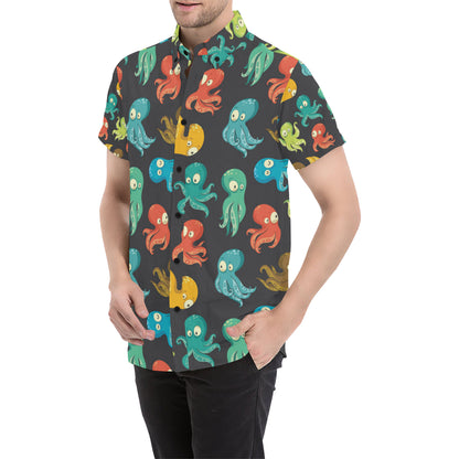 Octopus Pattern Print Design A01 Men's Short Sleeve Button Up Shirt