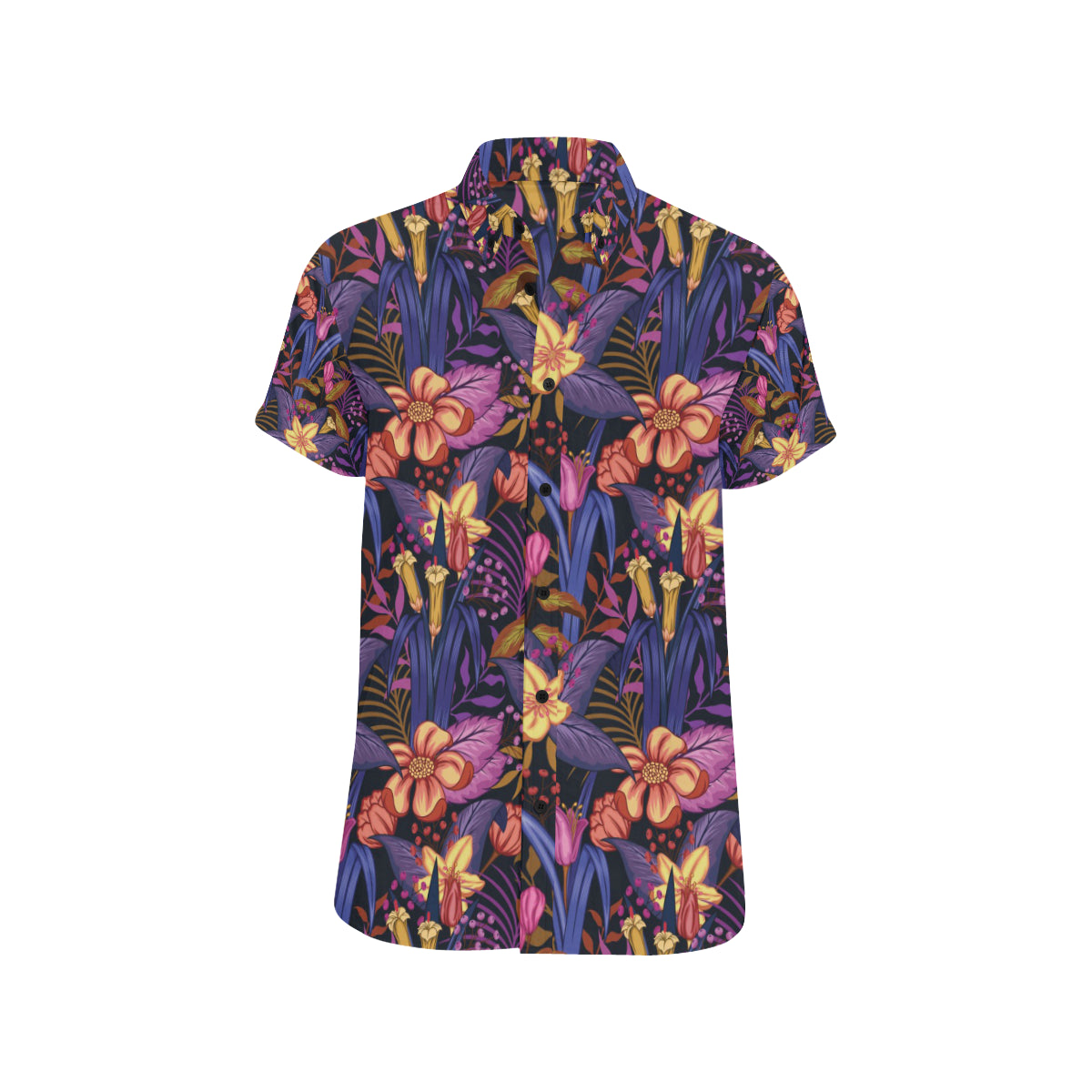 Lily Pattern Print Design LY016 Men's Short Sleeve Button Up Shirt