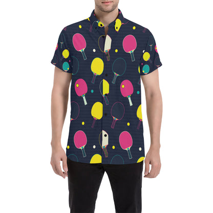 Ping Pong Pattern Print Design A04 Men's Short Sleeve Button Up Shirt