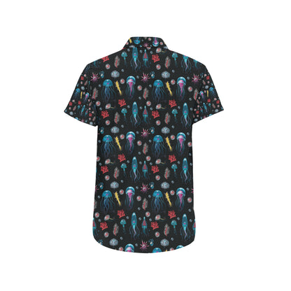 Jellyfish Underwater Print Men's Short Sleeve Button Up Shirt