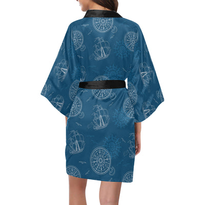 Nautical Pattern Print Design A04 Women's Short Kimono