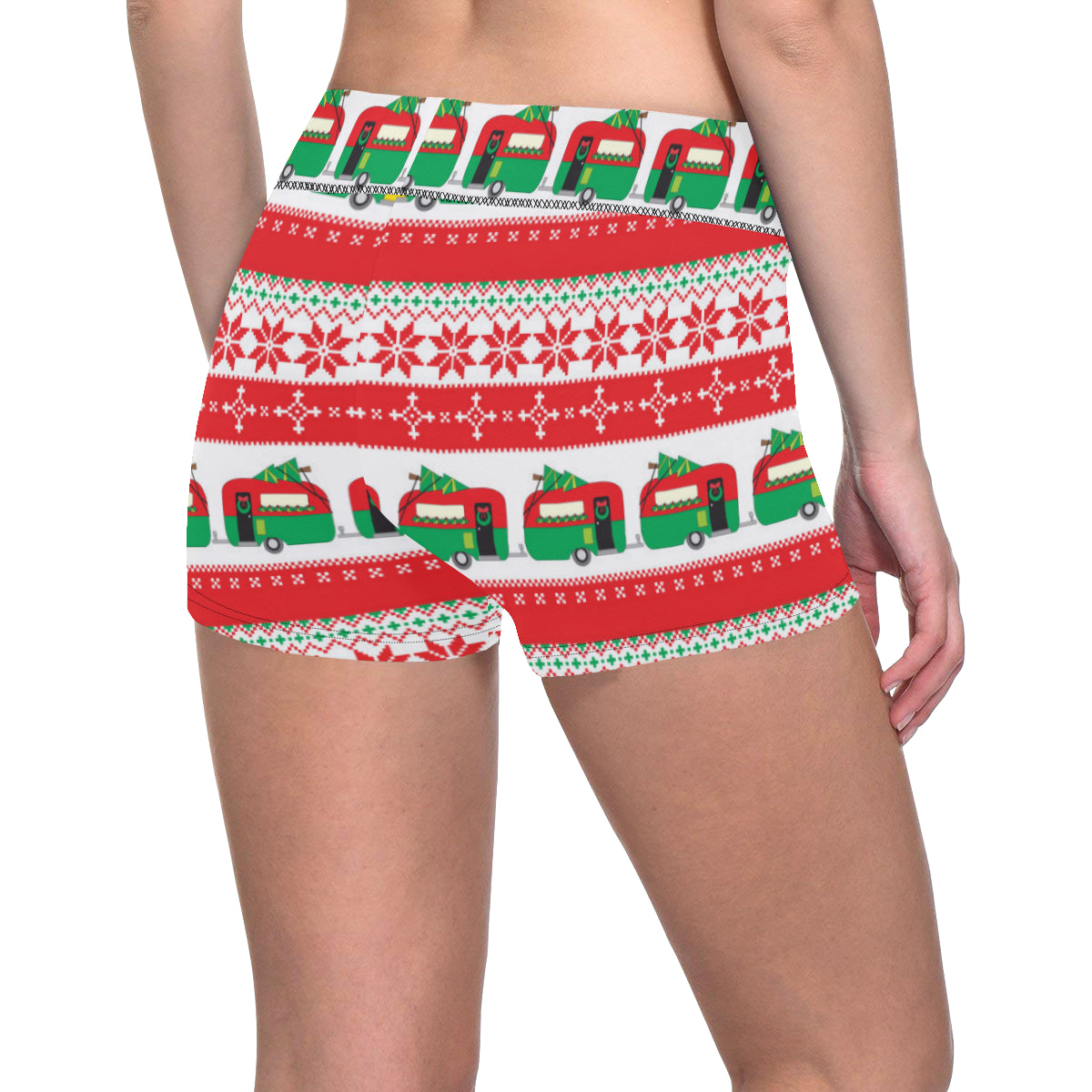 Camper Camping Ugly Christmas Design Print Yoga Shorts