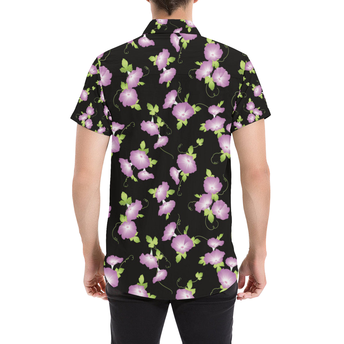 Morning Glory Pattern Print Design MG02 Men's Short Sleeve Button Up Shirt