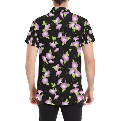 Morning Glory Pattern Print Design MG02 Men's Short Sleeve Button Up Shirt