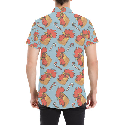 Rooster Pattern Print Design A05 Men's Short Sleeve Button Up Shirt