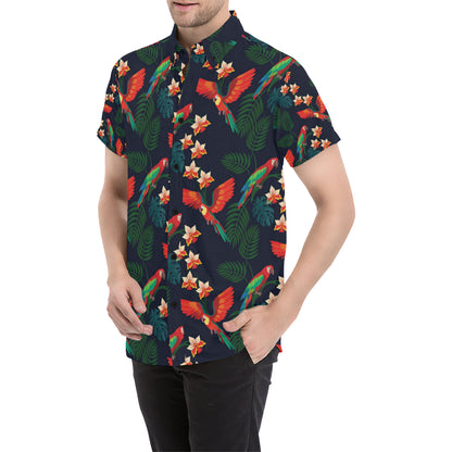 Macaw Pattern Print Design 02 Men's Short Sleeve Button Up Shirt