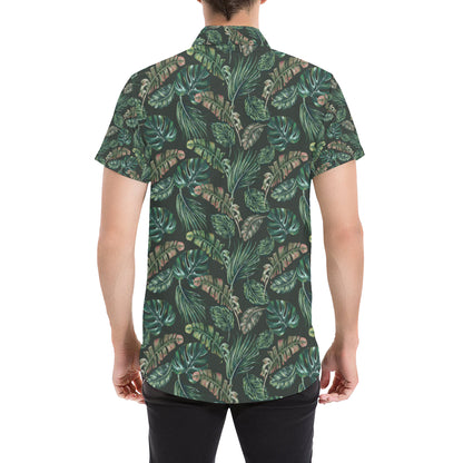 Banana Leaf Pattern Print Design 05 Men's Short Sleeve Button Up Shirt