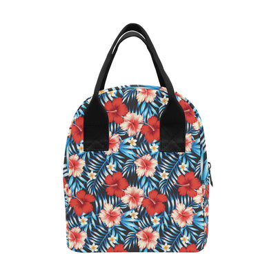 Red Hibiscus Blue Scene Insulated Lunch Bag