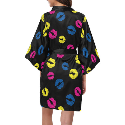 Lip Neon Color Pattern Print Design 01 Women's Short Kimono