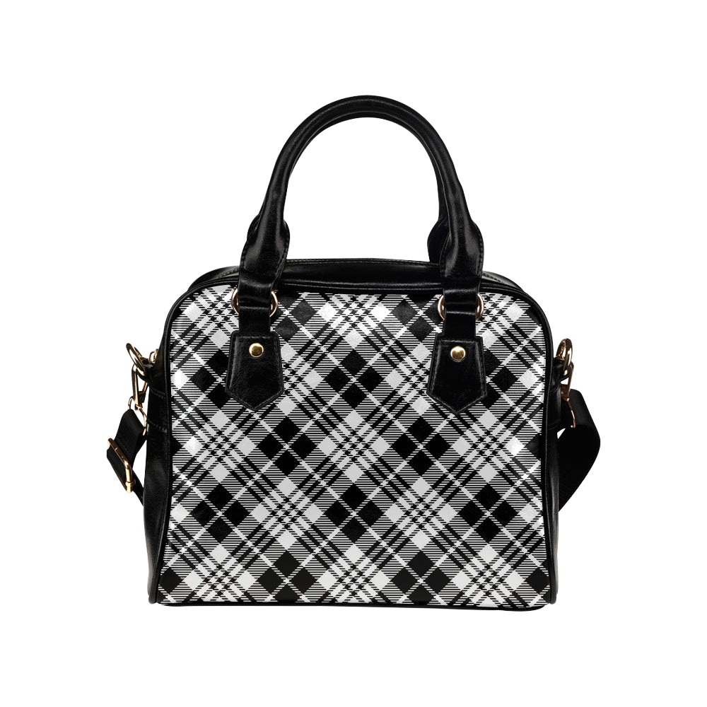 Plaid Black White Pattern Print Design A02 Shoulder Handbag