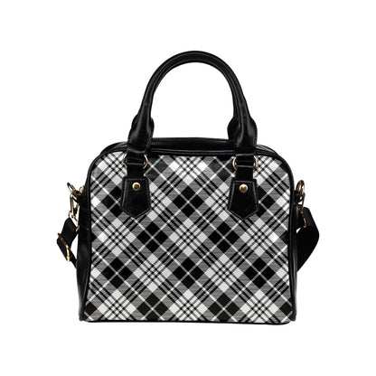 Plaid Black White Pattern Print Design A02 Shoulder Handbag