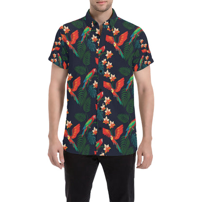 Macaw Pattern Print Design 02 Men's Short Sleeve Button Up Shirt