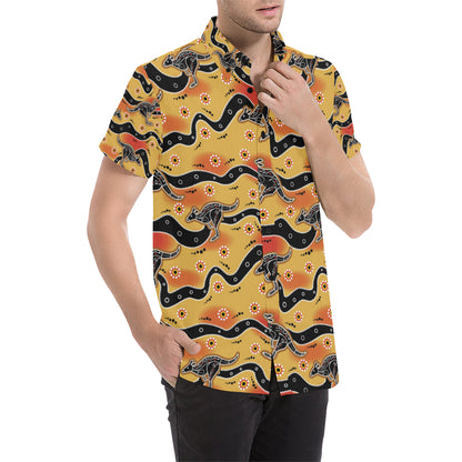 Kangaroos Aboriginal  Pattern Print Design 06 Men's Short Sleeve Button Up Shirt