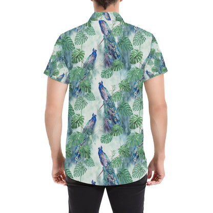 Peacock Pattern Print Design A02 Men's Short Sleeve Button Up Shirt