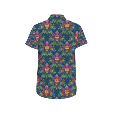 lotus Boho Pattern Print Design LO04 Men's Short Sleeve Button Up Shirt