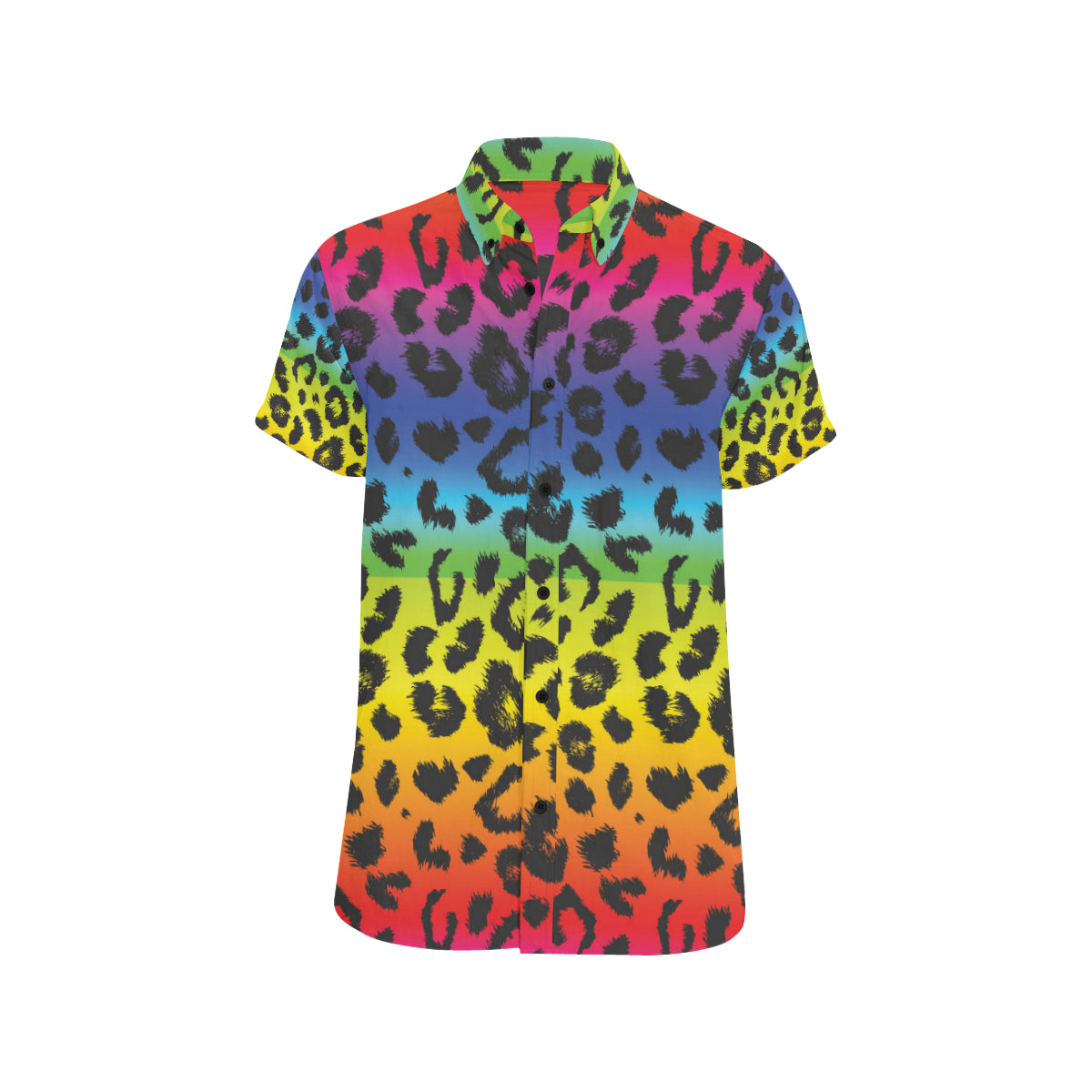 Rainbow Leopard Pattern Print Design A01 Men's Short Sleeve Button Up Shirt