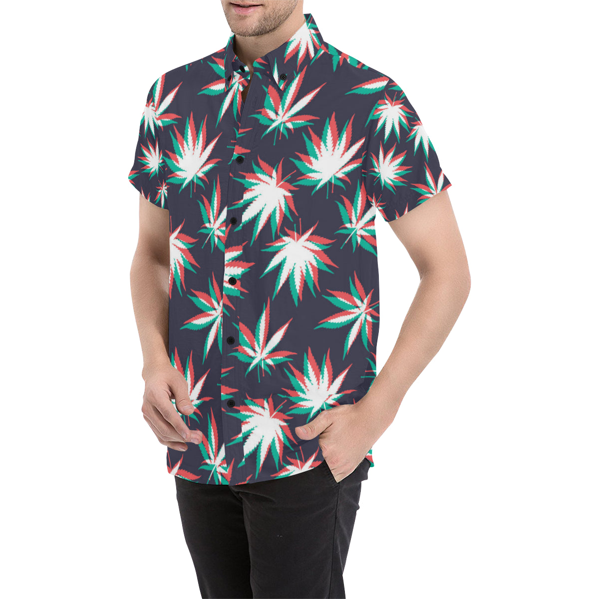 Pot Leaf Pattern Print Design A01 Men's Short Sleeve Button Up Shirt