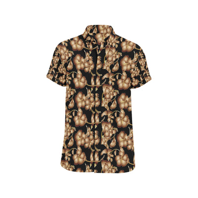 Brown Hibiscus Pattern Print Design HB06 Men's Short Sleeve Button Up Shirt