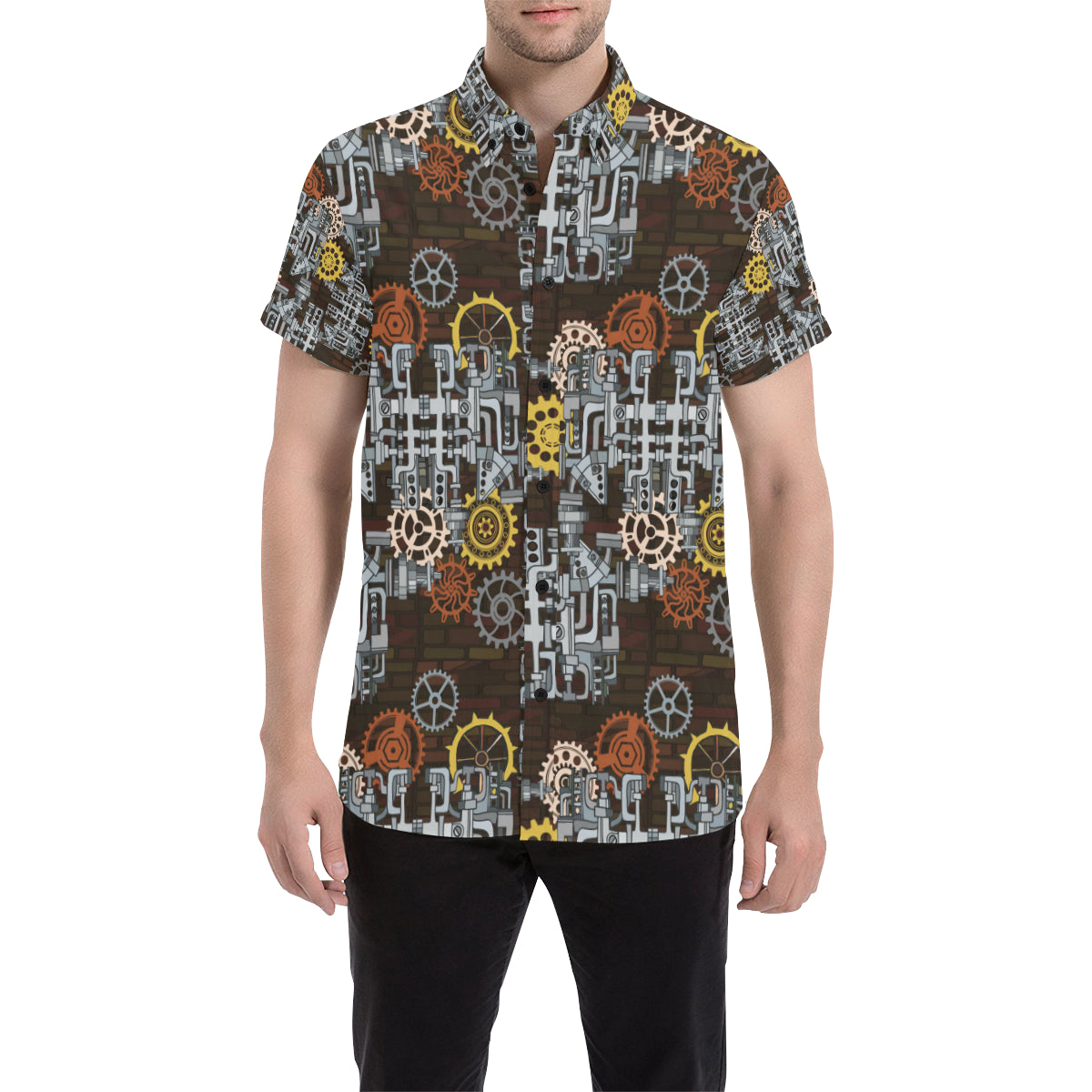 Mechanic Pattern Print Design 04 Men's Short Sleeve Button Up Shirt