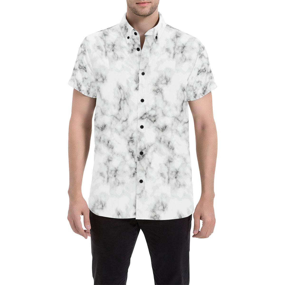 Marble Pattern Print Design 01 Men's Short Sleeve Button Up Shirt