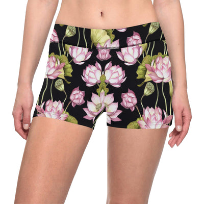 Water Lily Pattern Print Design WL06 Yoga Shorts