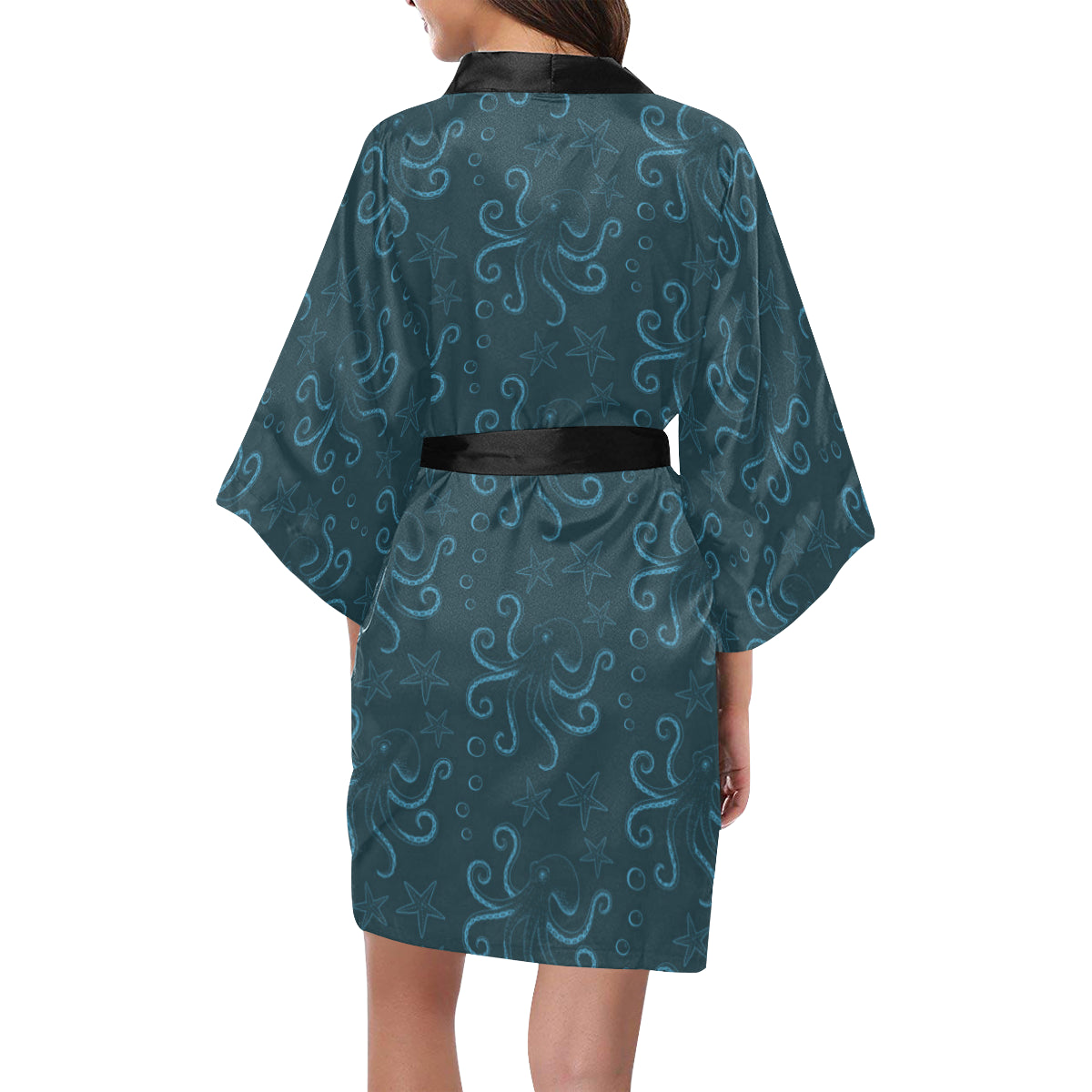 Octopus Pattern Print Design A05 Women's Short Kimono