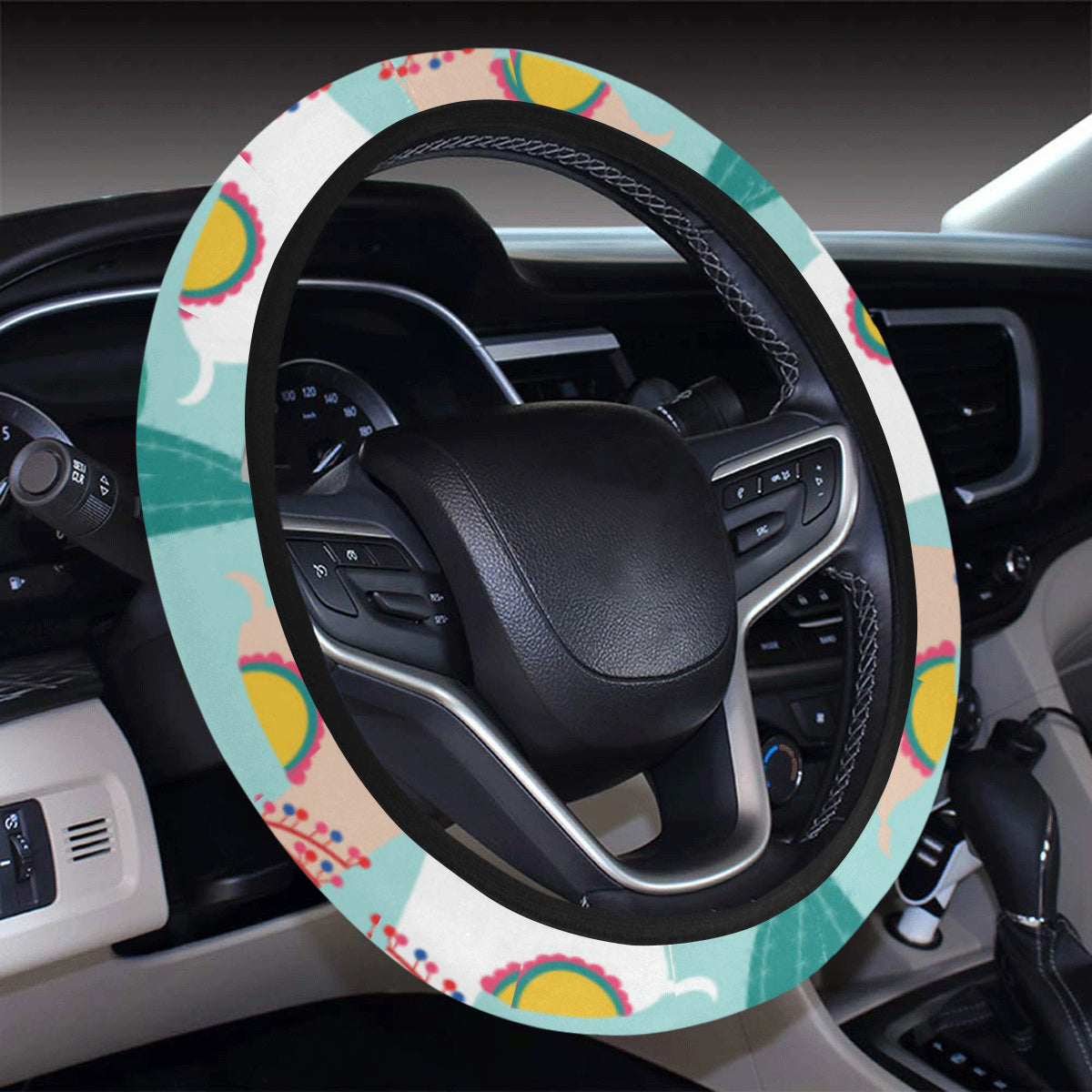 Llama Cactus Pattern Print Design 08 Steering Wheel Cover with Elastic Edge