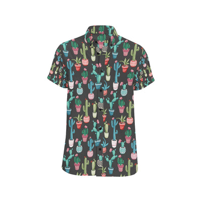 Cactus Pattern Print Design 02 Men's Short Sleeve Button Up Shirt