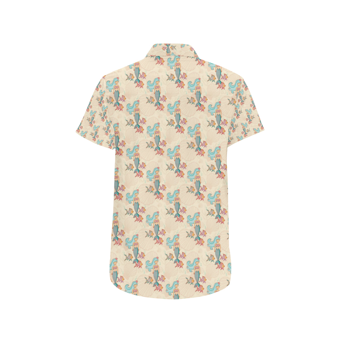 Mermaid Girl With Fish Design Print Men's Short Sleeve Button Up Shirt