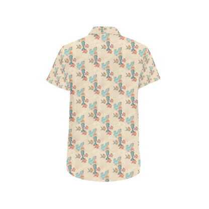 Mermaid Girl With Fish Design Print Men's Short Sleeve Button Up Shirt