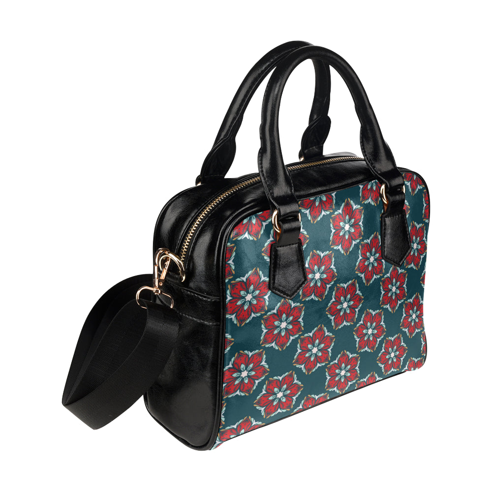 Poinsettia Pattern Print Design A03 Shoulder Handbag