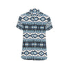 Navajo Dark Blue Print Pattern Men's Short Sleeve Button Up Shirt