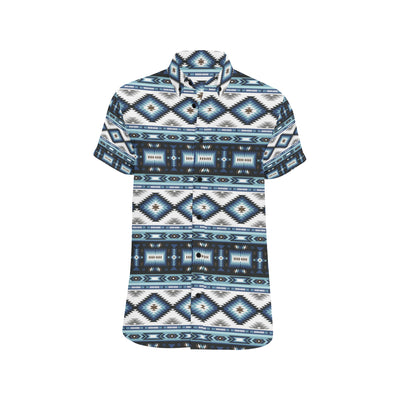 Navajo Dark Blue Print Pattern Men's Short Sleeve Button Up Shirt