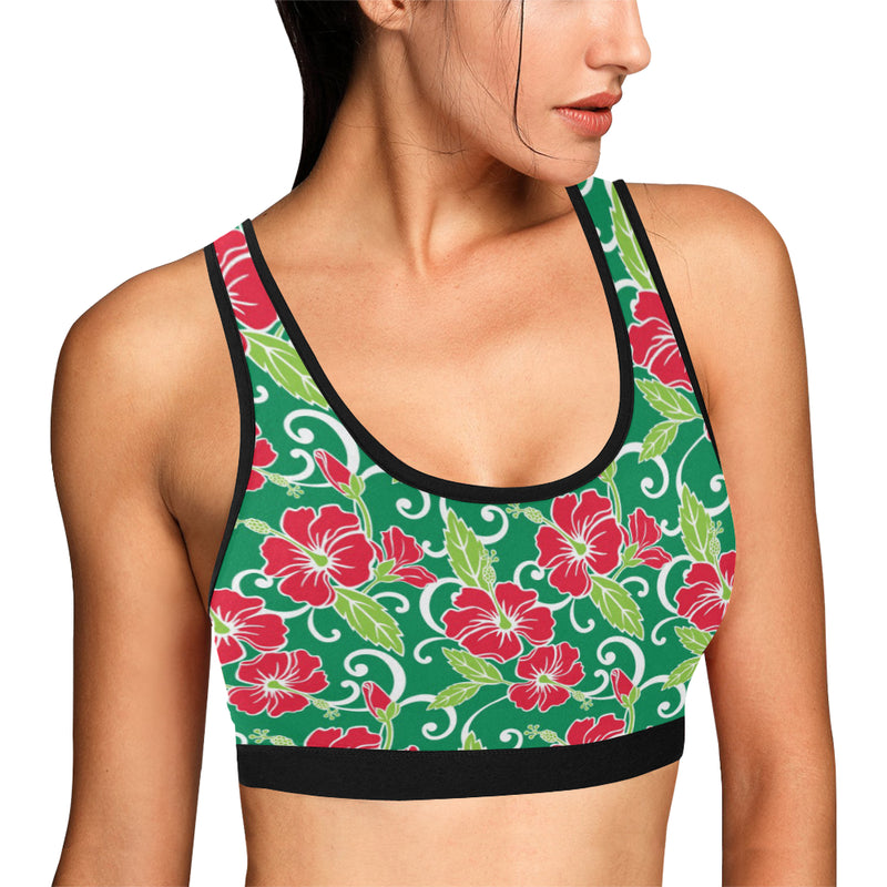 Red Hibiscus Pattern Print Design HB019 Sports Bra